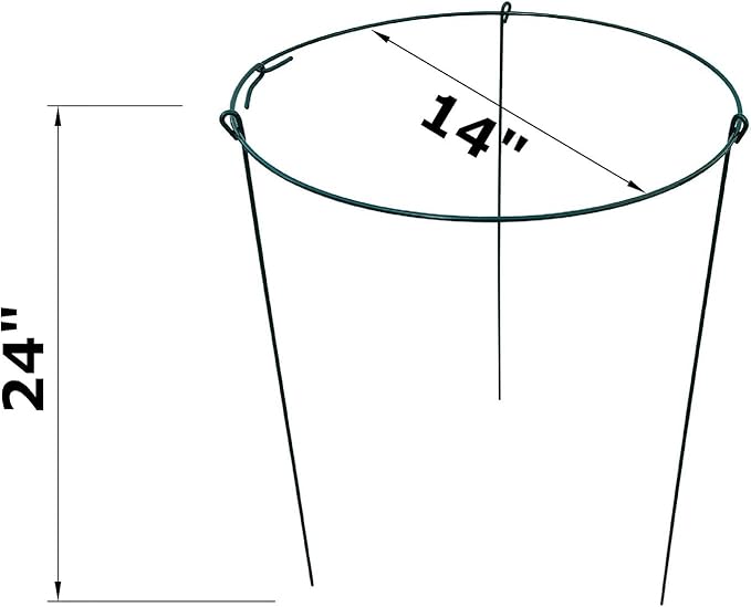 14" Wide x 24" High Peony Cage Rings Garden Plant Support Brace, Pack of 10 Round Metal Plant Stakes Rings, Strong Large Garden Supports for Flowers, Peonies, Rose, Lily