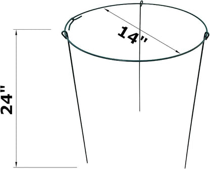 14" Wide x 24" High Peony Cage Rings Garden Plant Support Brace, Pack of 10 Round Metal Plant Stakes Rings, Strong Large Garden Supports for Flowers, Peonies, Rose, Lily