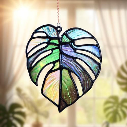 Monstera Handmade Artisan Resin Sun Catcher Stained Glass Effect Christmas Window Hanging Ornament Garden Decor