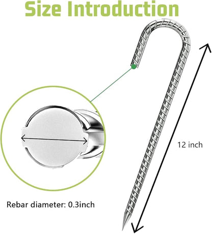 Rebar-Stakes-12-Inch, Ground Stakes Heavy Duty J-Hook Galvanized Anti-Rust Heavy Duty Ground Anchors for Garden Dog Fence Chicken Coop Christmas Decorations Deer Fence 10pcs