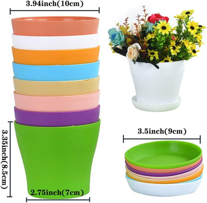 Tergy 50 Pack 4 Inch Plant Pots Bulk Small Plastic Planters Pots with Drainage Holes Flower Pot for Succulent, Cactus, Herb, African Violet (50pcs-Multicolor, 4Inches)
