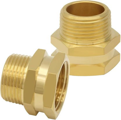 2PCS Brass Garden Hose Adapter 3/4"GHT Female to 3/4"NPT Male Thread Reducer Water Hose Nipple Reducing Convert Pipe Fittings Connector