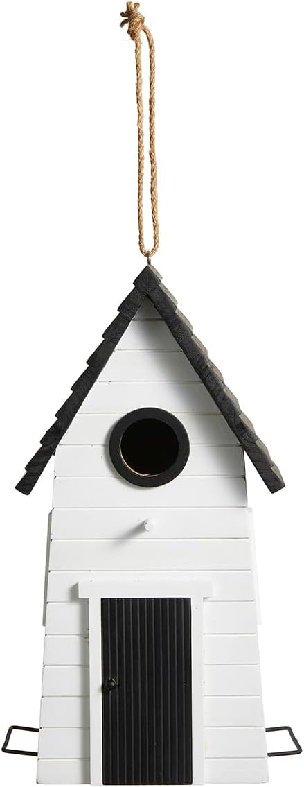 Glitzhome Bird Houses for Outside, Modern Hand Painted Hanging Bird House for Outdoors, 14.25" H Functional and Decorative Wooden Bird Houses Bluebird Birdhouses for Garden,White
