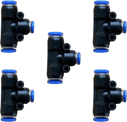 5 Pcs 6mm x 4mm x 6mm Pneumatic T Shaped 3 Way Tube Reducer Connector,Quick Push to Connect Tee Fitting