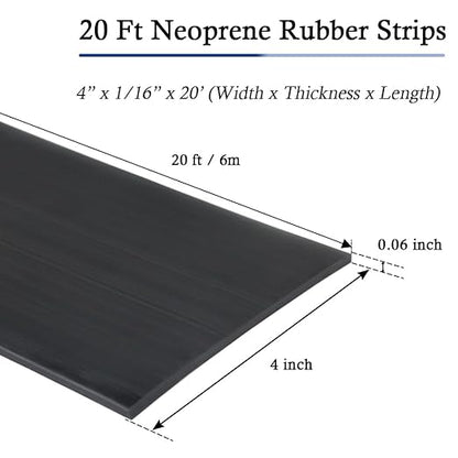 Neoprene Rubber Strips Self Adhesive Solid Rubber Sheets, Rolls & Strips for DIY Gaskets Crafts Pads Seals Warehouse Flooring Neoprene Sheet with Adhesive Backing (4" Wide x 1/16" Thick x 20' Long)