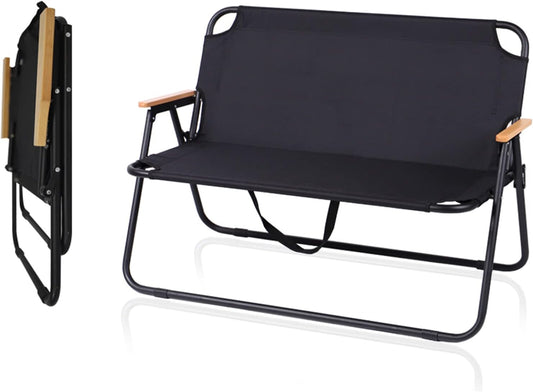 Loveseat Camping Chair for Adults Heavy Duty Double Seat Camp Chair for 2 Person Suit for Indoor Outdoor Hiking Patio Beach (Black)