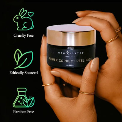 Intoxicated Cosmetics Power Correct Peel Pads - Alpha and Beta Hydroxy Acid Exfoliating Treatment for Fine Lines and Wrinkles - Brightening Pads with Niacinamide and Green Tea Extract for Radiant Skin