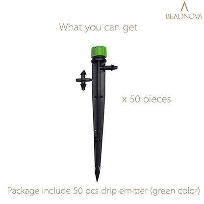 BEADNOVA Irrigation Drippers 50pcs Drip Emitters for 1/4 Inch Irrigation Sprinkler 360 Degree Micro Sprinkler Adjustable Drip Heads Drippers for Garden Patio Lawn
