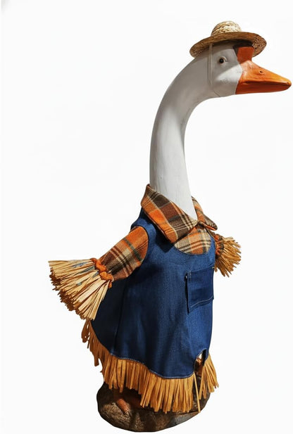 Scarecrow Porch Goose Outfits for 23 Inch Lawn Statue, 2 Pcs/Set Lawn Cement Goose Clothes for Thanksgiving Day, 23" Patio Yard Garden Geese Fall Costume Decoration
