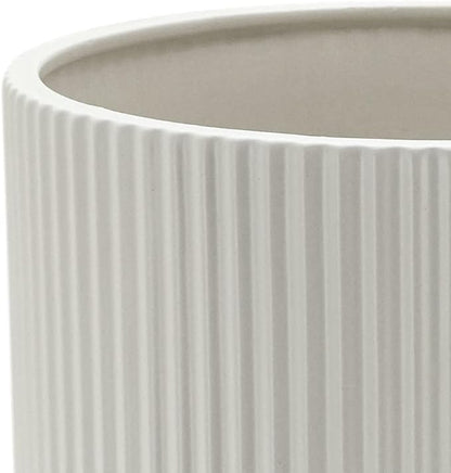 Amazon Basics Fluted Ceramic Round Planter, 8-inch, White