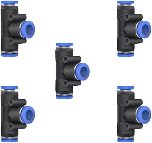 5 Pcs 11mm x 11mm x 11mm Pneumatic T Shaped 3 Way Tube Reducer Connector,Quick Push to Connect Tee Fitting