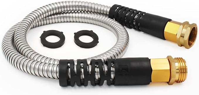 Cesun Short Garden Hose 3 feet, Metal Leader Water Hose, Heavy Duty and Lightweight Stainless Steel Water Pipe for RV, Outdoor, Yard, Lawn, 3ft x 5/8", Female to Male