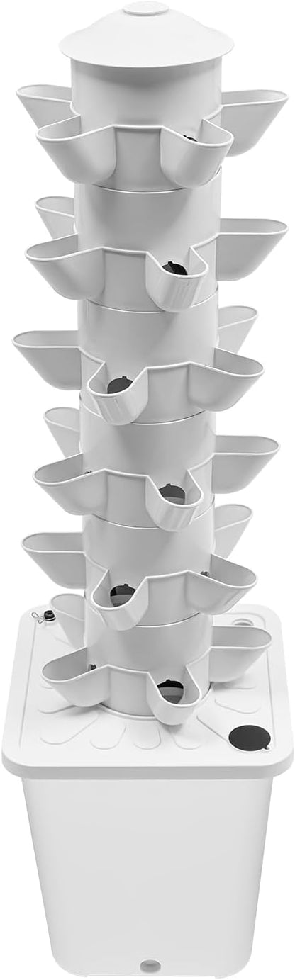 Hydroponic Tower Growing System Kits with LED Grow Lights 30 Pods Indoor Vertical Planter Germination Kit 6 Layers Hydroponic Tower for Fruits, Vegetables, Herbs, and Miniature Greens (White)