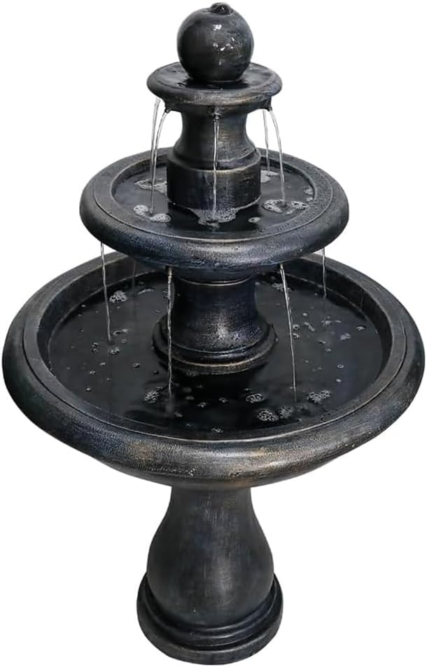 45.2“ High Outdoor Water Fountain, Concrete Outdoor Waterfall Fountain with Pump for Yard Garden Patio Backyard Deck Relaxation Decor - Black
