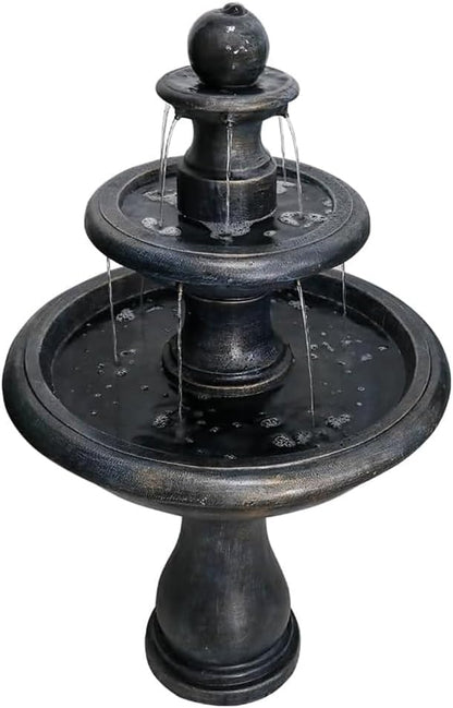 45.2“ High Outdoor Water Fountain, Concrete Outdoor Waterfall Fountain with Pump for Yard Garden Patio Backyard Deck Relaxation Decor - Black