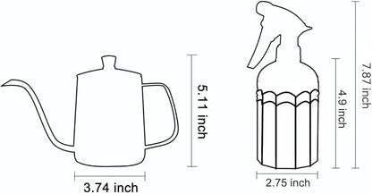 OFFIDIX Watering Can for Indoor Plants Long Spout Metal Stainless Steel 21 oz/600 ml Small Watering Can with 14 oz/400ml Glass Plant Mister Spray Bottle for Plants Bonsai