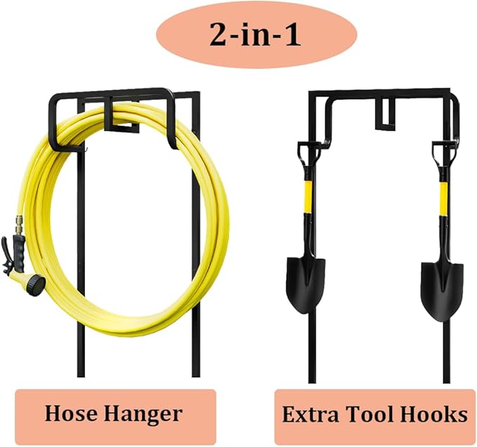 AZERPIAN Garden Hose Holder Detachable Hose Holder Freestanding Heavy Duty Metal Hose Reel Stand Water Hose rack For Outside (Black, 15.35 * 7.09 * 44.88)