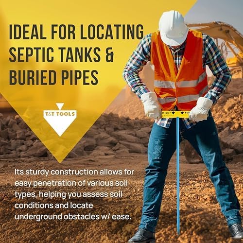 T&T Tools 60-Inch Smart Stick Metal Soil Probe – 3/8" Heavy Duty Round Metal Rod with T-Handle for Penetrating Ground – Plumbing, Landscaping, Locating Septic Tanks, Gas & Water Lines, Tiles -1 Pack