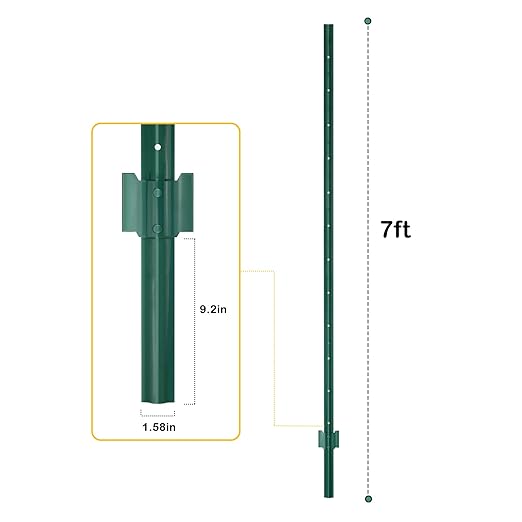 Metal Fence Post 7feet, Heavy Duty Garden Fence Post for Holding Wire Fence, Sign U Post Pack of 10 Sturdy Outdoor No Dig Fence Post for Garden Yard – Green