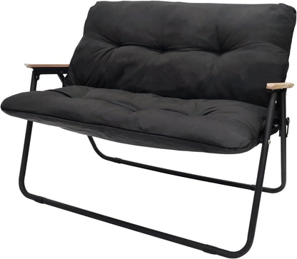 Loveseat Camping Chair for Adults Heavy with Seat Cushion Duty Double Seat Camp Chair for 2 Person Suit for Indoor Outdoor Hiking Patio Beach (Black)