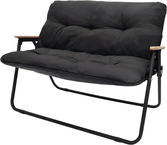 Loveseat Camping Chair for Adults Heavy with Seat Cushion Duty Double Seat Camp Chair for 2 Person Suit for Indoor Outdoor Hiking Patio Beach (Black)