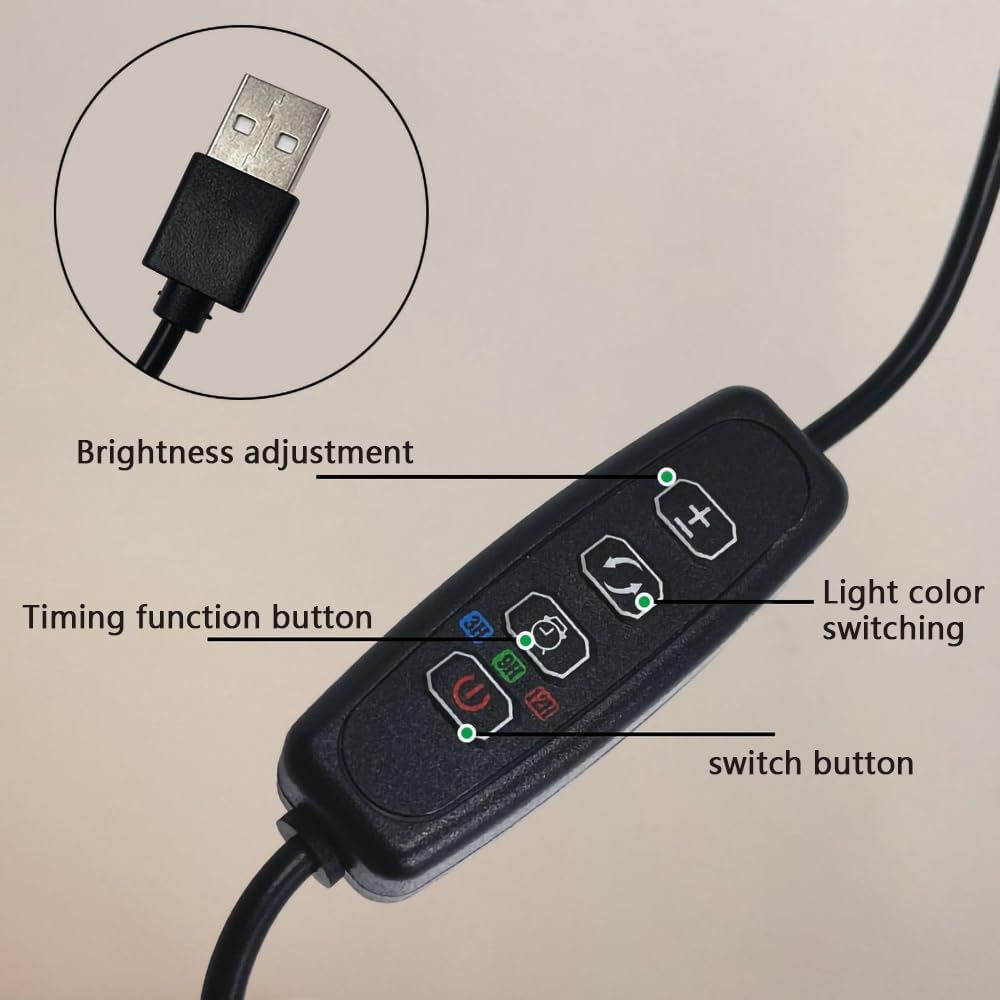 Plant Grow Light, 48 LEDs Full Spectrum Grow Lights for Indoor Plants, Height Adjustable Small Halo Grow Light with Clip, 3 Spectral Modes, Auto Timer 3/9/12Hrs, 10 Levels Brightness,Black