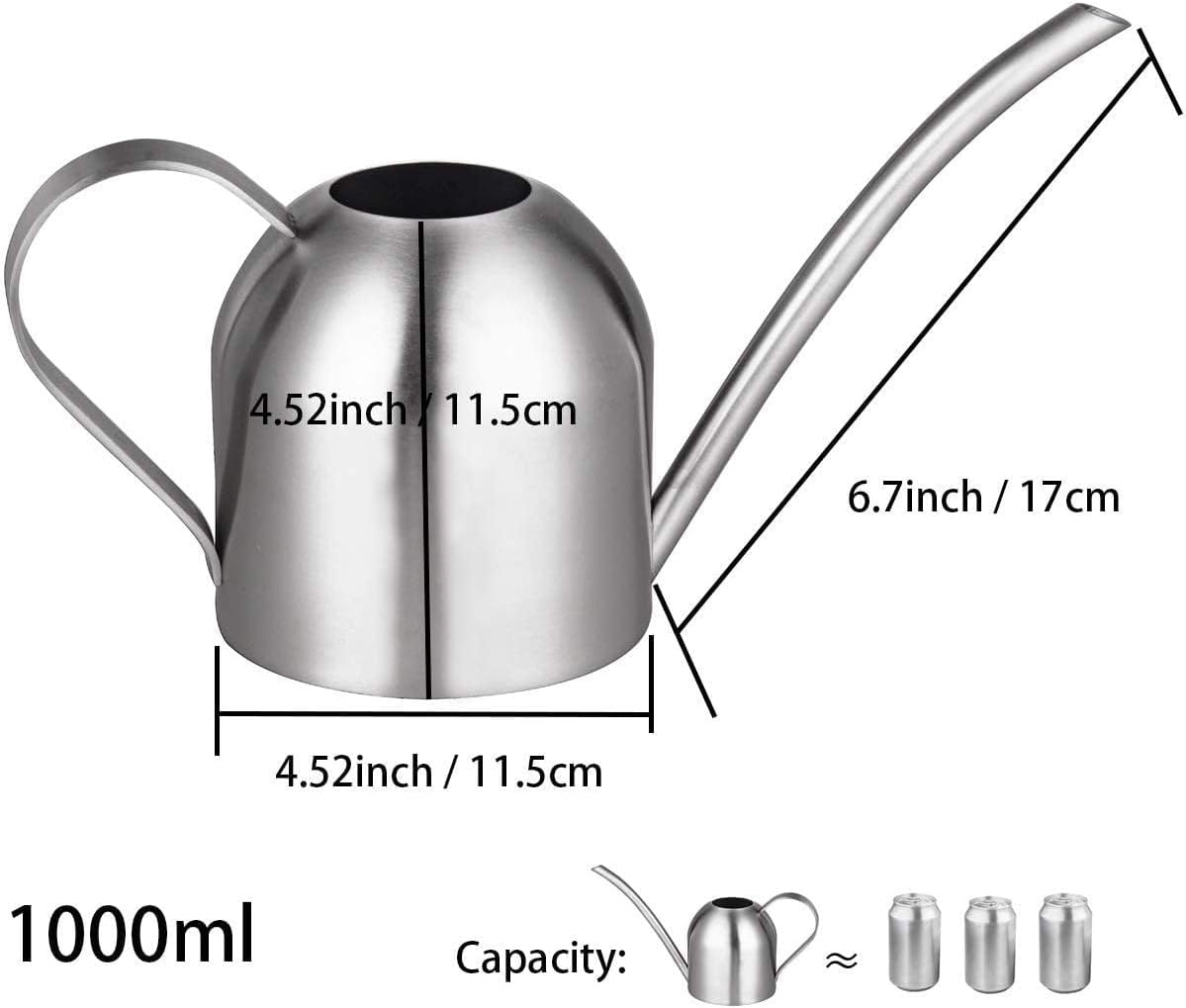 IMEEA Indoor Watering Can for House Plants Stainless Steel Watering Can Metal with Long Spout (33oz/1L)