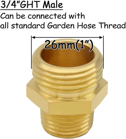 2PCS Brass Garden Hose Adapter 3/4"GHT Male to 1/2"NPT Male Thread Reducer Water Hose Nipple Reducing Convert Pipe Fittings Connector