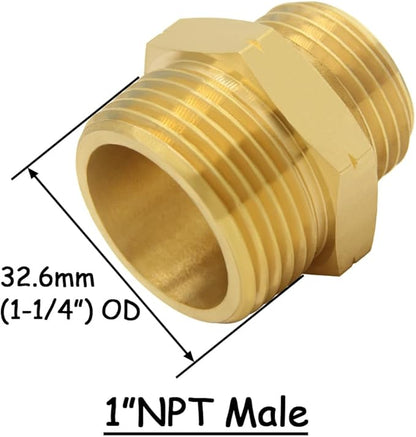 Brass Garden Hose Adapter 3/4"GHT Male to 1"NPT Male Thread Reducer Water Hose Nipple Reducing Convert Pipe Fittings Connector