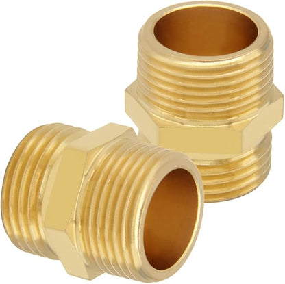 2PCS Brass Garden Hose Adapter 3/4"GHT Male to 3/4"NPT Male Thread Reducer Water Hose Nipple Reducing Convert Pipe Fittings Connector