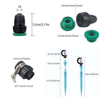 49.2FT/15M Rotary Sprinkler Drip Irrigation System, Adjustable Complete Drip Irrigation Kit with Rotary Sprinkler, 1/2" and 1/4" Irrigation Tubing and Barbed Fittings for Garden,Raised Bed,Yard,Lawn