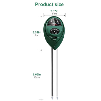 Soil Tester 3-in-1 – Soil Moisture Meter, Light Sensor & Soil pH Tester – No Battery Needed – Plant Moisture & Water Monitor for Garden, Lawn, Farm, Indoor/Outdoor – Promote Healthy Growth