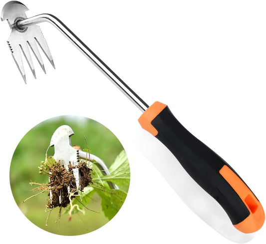 Weed Puller Tool，2024 New Garden Weeder Tool Stainless Steel Hand Weeder Tool,4 Teethes Dual Purpose Weed Remover Tool Weeding Tools for Gardening (Rubber Handle)