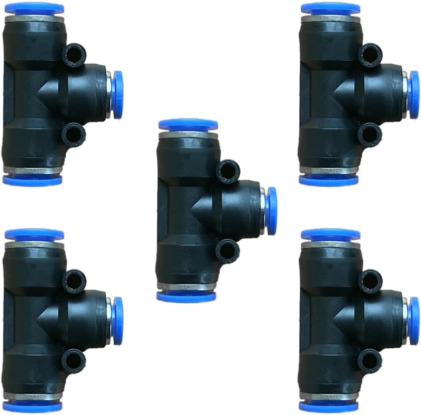 5 Pcs 10mm x 8mm x 10mm Pneumatic T Shaped 3 Way Tube Reducer Connector,Quick Push to Connect Tee Fitting