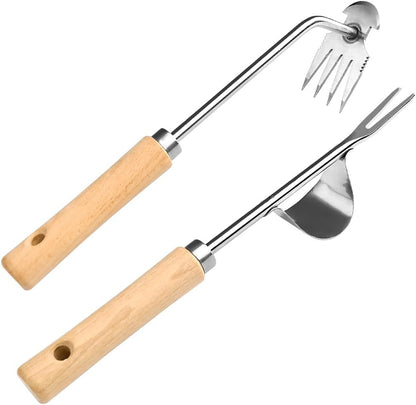 Hand Weeder Tool, Stainless Steel 2 Pcs Weeder Tool for Garden and Farm,Weeding Tool for Gardening,Garden Weeder, Weed Pulling Tool, Weed Puller Tool(Wooden Handle)…