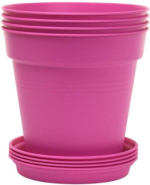 Mintra Home Garden Pots 4pk - Flowers, Herbs, Plants, Indoor, Outdoor, Colorful, Wholesale, Bulk (Fuchsia, 13cm Diameter (5in))