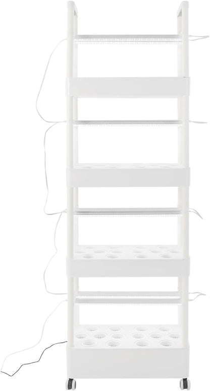 4-Tier Hydroponic Growing Tower Hydroponics Growing System Kit Indoor Outdoor Gardening System with 8.45-Gallon Water Tank & LED Vertical Garden Planter Kits for Homes, Commercial, Botanical Gardens