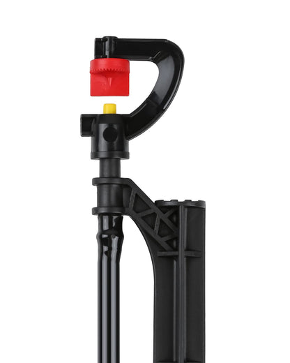 Drip Irrigation Micro Spray Emitter on 20 inch Stake with 1/4" Tubing and Barbed Coupler 180° Half Circle Pattern, 8.5’ Spraying Distance