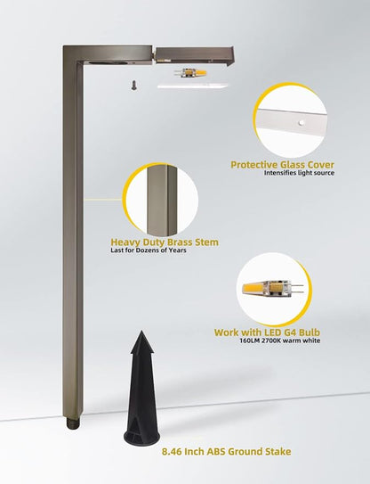 COLOER Brass Low Voltage Outdoor Pathway Lights Bronze Finish 4-Pack with G4 LED Bulb,9-17V AC/DC Garden Lights Electric,Halloween Walkway Light,IP65 Waterproof,2700K Landscape Lighting(603B)