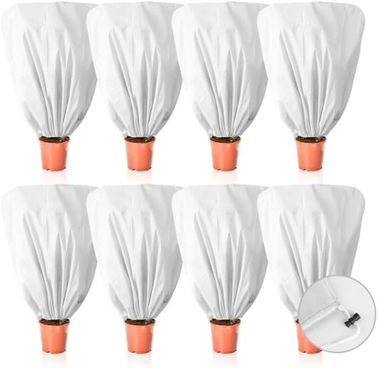 8 Pcs Plant Covers Frost Protection Bag 39.3" x 39.3" Winter Reusable Plants Jacket with Drawstring Shrub Protection Wraps Bags Frost Blanket for Winter Outdoor Garden Plants