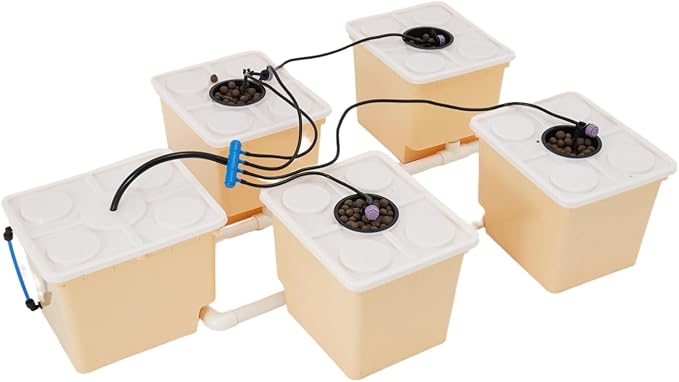 DWC Hydroponics Growing System Kit 4 Site + Reservoir, Deep Water Culture Hydroponic Bucket System with Submerged Pump