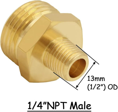 2PCS Brass Garden Hose Adapter 3/4"GHT Male to 1/4"NPT Male Thread Reducer Water Hose Nipple Reducing Convert Pipe Fittings Connector