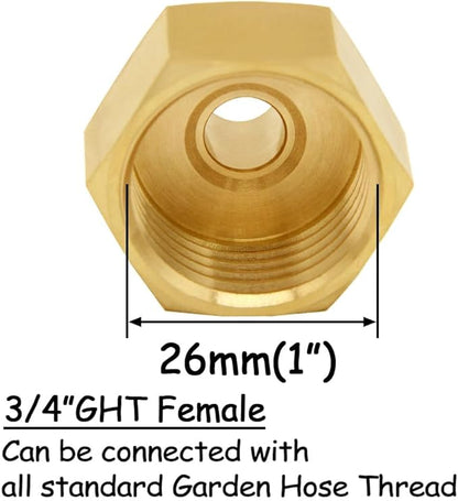 Brass Garden Hose Adapter 3/4" GHT Female to 1/4" NPT Male Thread Reducer Water Hose Nipple Reducing Convert Pipe Fittings Connector (Pack of 2)