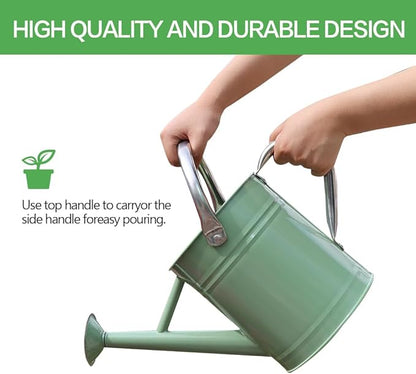 Metal Watering Can, One Gallon Watering Cans Stainless Steel for Outdoor Indoor Garden Plants Watering (Cream Green and Garden Scissors)
