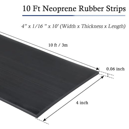 Neoprene Rubber Strips Self Adhesive Solid Rubber Sheets, Rolls & Strips for DIY Gaskets Crafts Pads Seals Warehouse Flooring Neoprene Sheet with Adhesive Backing (4" Wide x 1/16" Thick x 10' Long)