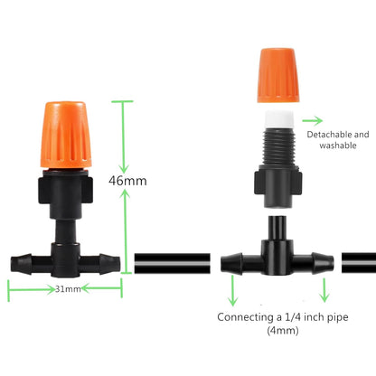 Three-Way Atomizing Nozzle 1/4 Inch, 50 Pcs Adjustable Micro Spray Emitters, Drip Irrigation Parts Accessories for Patio Lawn Greenhouse Vegetable Irrigation Supplies