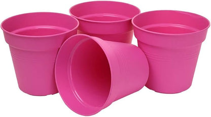 Mintra Home Garden Pots 4pk - Flowers, Herbs, Plants, Indoor, Outdoor, Colorful, Wholesale, Bulk (Fuchsia, 11cm Diameter (4.3in))