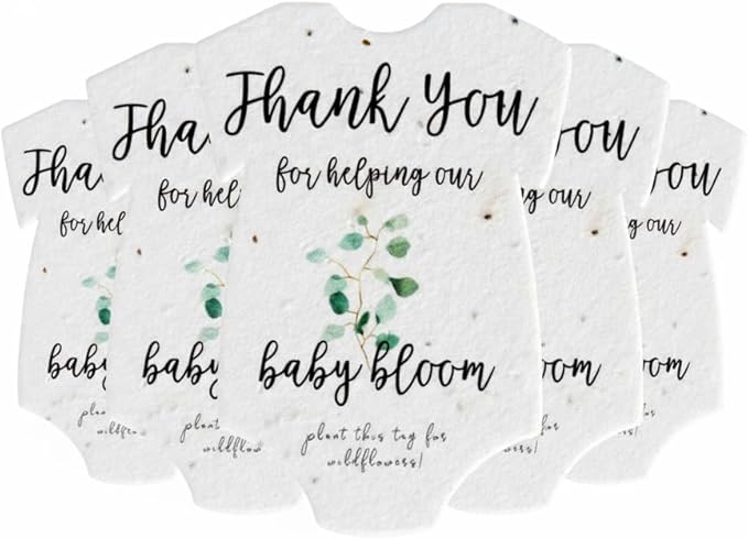 Onesie Seed Paper – 5 Green Baby Shower Favors for Guests with Wildflower Seeds, Writable & Plantable, Baby Shower Gifts for Guest