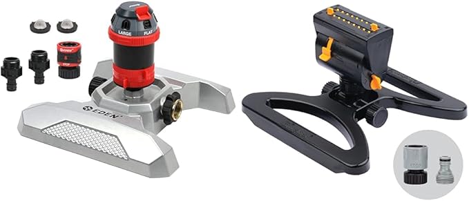 Eden 96122 6-Pattern Mobile Rotary Sprinkler Bundle with Melnor 65131AMZ Mini Oscillator Sprinkler, Waters Up to 80 ft. Diameter