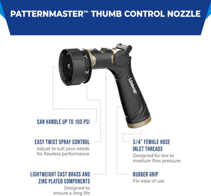 Underhill Pattern Master Gold Series Garden Water Hose Nozzle Sprayer Head, 3/4-Inch Thread Inlet, Heavy-Duty, Adjustable 7 Spray Patterns, NG250-8S